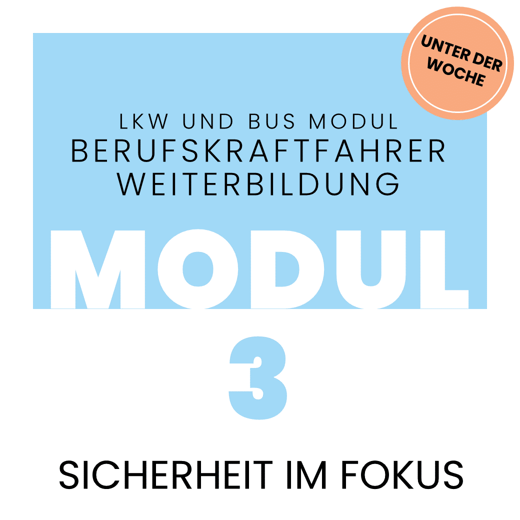 Grafik zur Berufskraftfahrer-Weiterbildung Modul 3: Sicherheit im Fokus, Schulung unter der Woche.